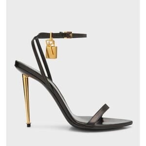 TOM FORD 10.5 / 40.5 Leather Padlock Stiletto Sandals Heels Stiletto Black